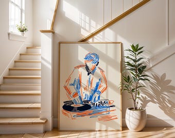 Minimalist Vinyl DJ Art Print | Abstract Music Lover Poster | Modern Turntable Line Art for Home, Office, or Studio | Unique Gift for Him