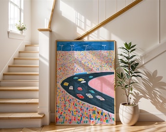 Race Track Art Print | Abstract Speedway Poster | Stock Car Racing Wall Decor | Colorful Sports Painting | Modern Man Cave Art | Racing Gift