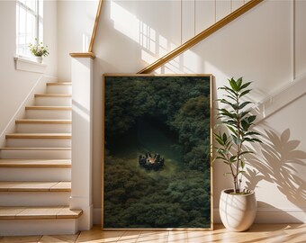 Surreal Forest Business Meeting Art | Aerial Green Woods Print | Professional Teamwork Nature Poster | Unique Conceptual Office Wall Decor