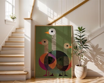 Abstract Geese Art Print | Modern Farmhouse Style Bird Illustration | Textured & Unique Animal Wall Decor for Nursery or Living Room | Gift