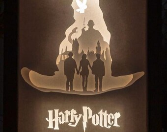 Harry Potter papier snijden lichtbak, lichtbak, cadeau voor hem, 11"x 14,5