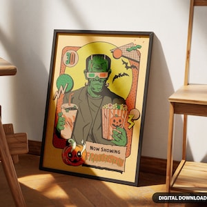 Frankenstein Monster Halloween Poster, PRINTABLE Vintage Halloween Wall Art, Horror Movie Poster, Frankenstein Print, Frankenstein Decor,PNG