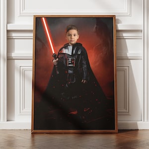 Retrato infantil personalizado de Star Wars a partir de una foto / Regalo personalizado para niño / Lienzo de Caballero Jedi
