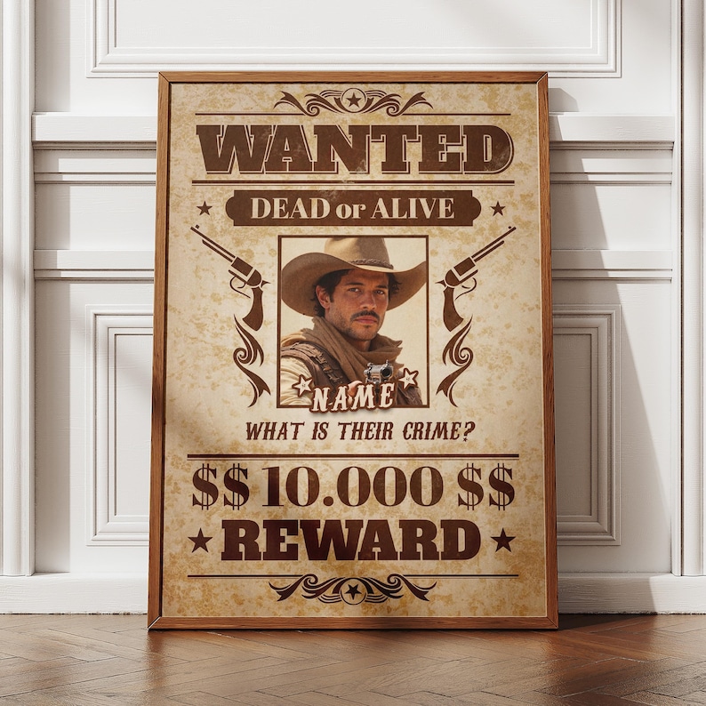 Custom Wanted Cowboy Portrait From Photo | Personalized Western Poster ...