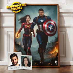Custom Superhero Couple Portrait from Photo, Gift for Him or Her, Gift for Couples, Fantasy Couple Portrait, Mother&#39;s Day Gift, Hero Art