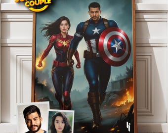 Custom Superhero Couple Portrait, Personalized Hero Art (Digital)