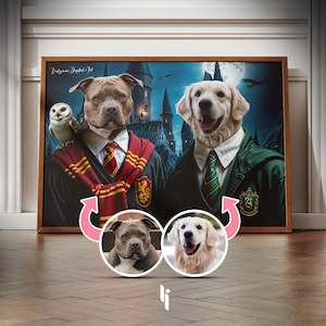 Custom Portrait of Two Wizard Pets, Gift for Pet Owners, Wizard Dog Pet Portrait , Wizard Cat Pet Portrait, Custom Pet Portrait, Xmas Gift