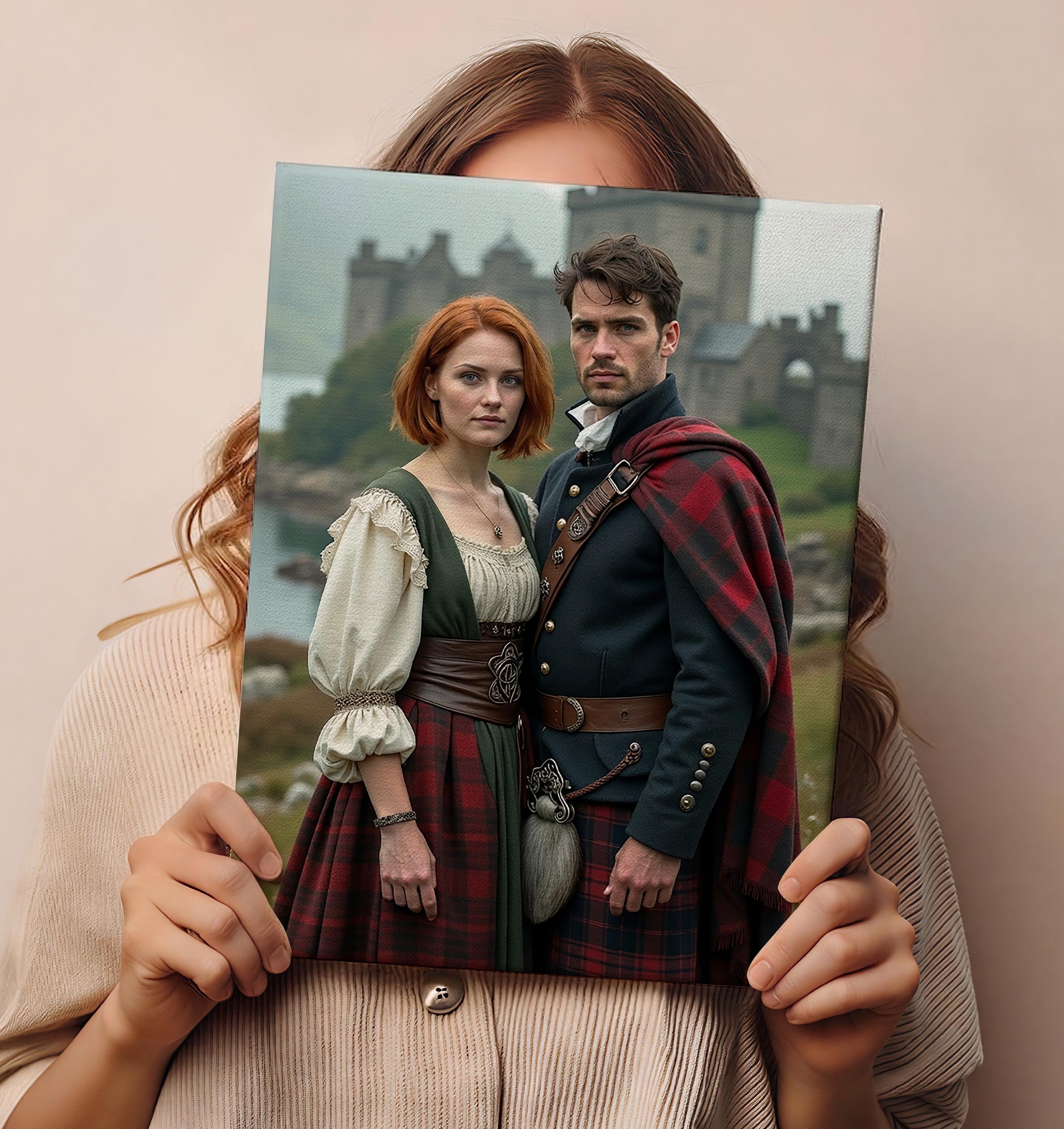 Custom Scottish Highlander Couple Portrait from Photo 