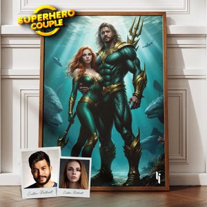 Custom Superhero Couple Portrait from Photo, Gift for Him, Gift for Couples, Personalized Gift, Valentine&#39;s Day Gift, Anniversary Gift, Hero