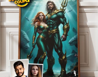 Custom Superhero Couple Portrait, Personalized Comic Style Gift (Digital Download)