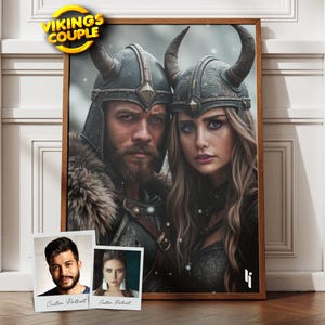 Benutzerdefinierte Wikinger Paar Porträt vom Foto, Benutzerdefinierte skandinavische Wikinger Paar Porträt, Familien Porträt, Bestes Geschenk für Paar, Vatertagsgeschenk