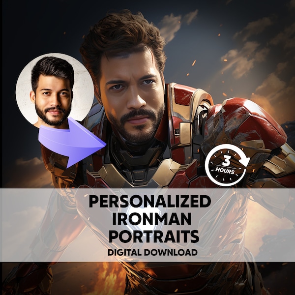 Custom Realistic Iron Man Portrait, Personalized Portraits, Ironman Portrait from Photo, Custom Realistic Ironman Face Swap Avatar