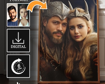 Custom Viking Couple Portrait from Photo, Custom Viking Portrait, Custom Male Female Portrait, Human Portrait, Historical Portrait,Halloween