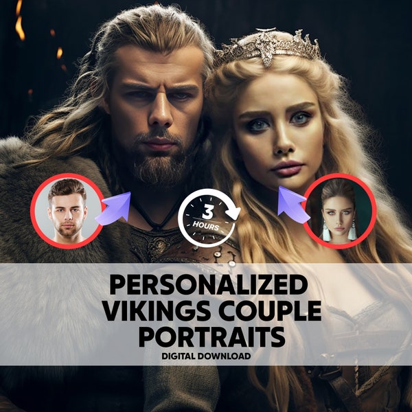 Custom Viking Couple Portrait from Photo, Custom Viking Portrait, Custom Male Female Portrait, Human Portrait, Historical Portrait,Halloween