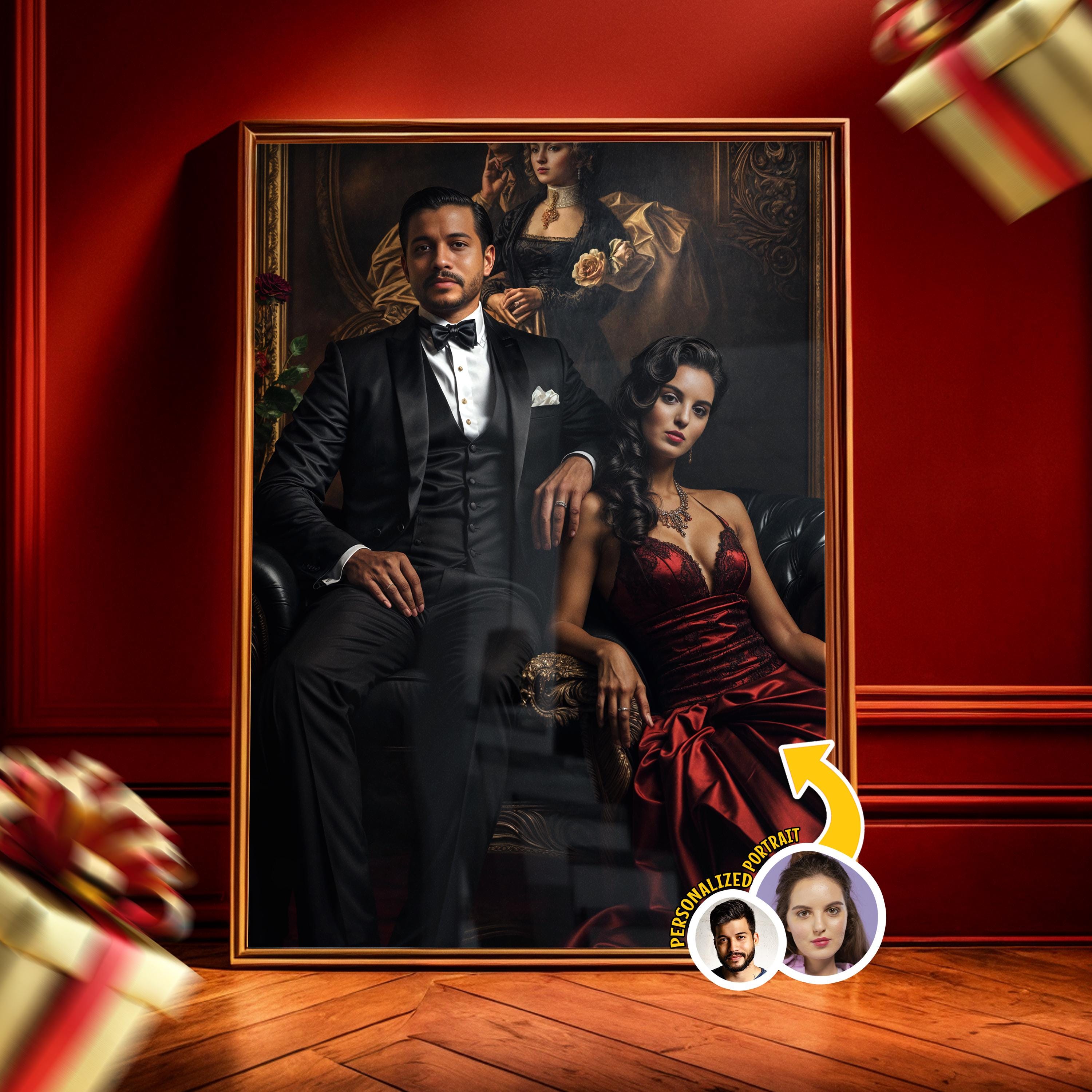 Custom Mafia Couple Portrait from Photo | Gift for Mom | Vintage 