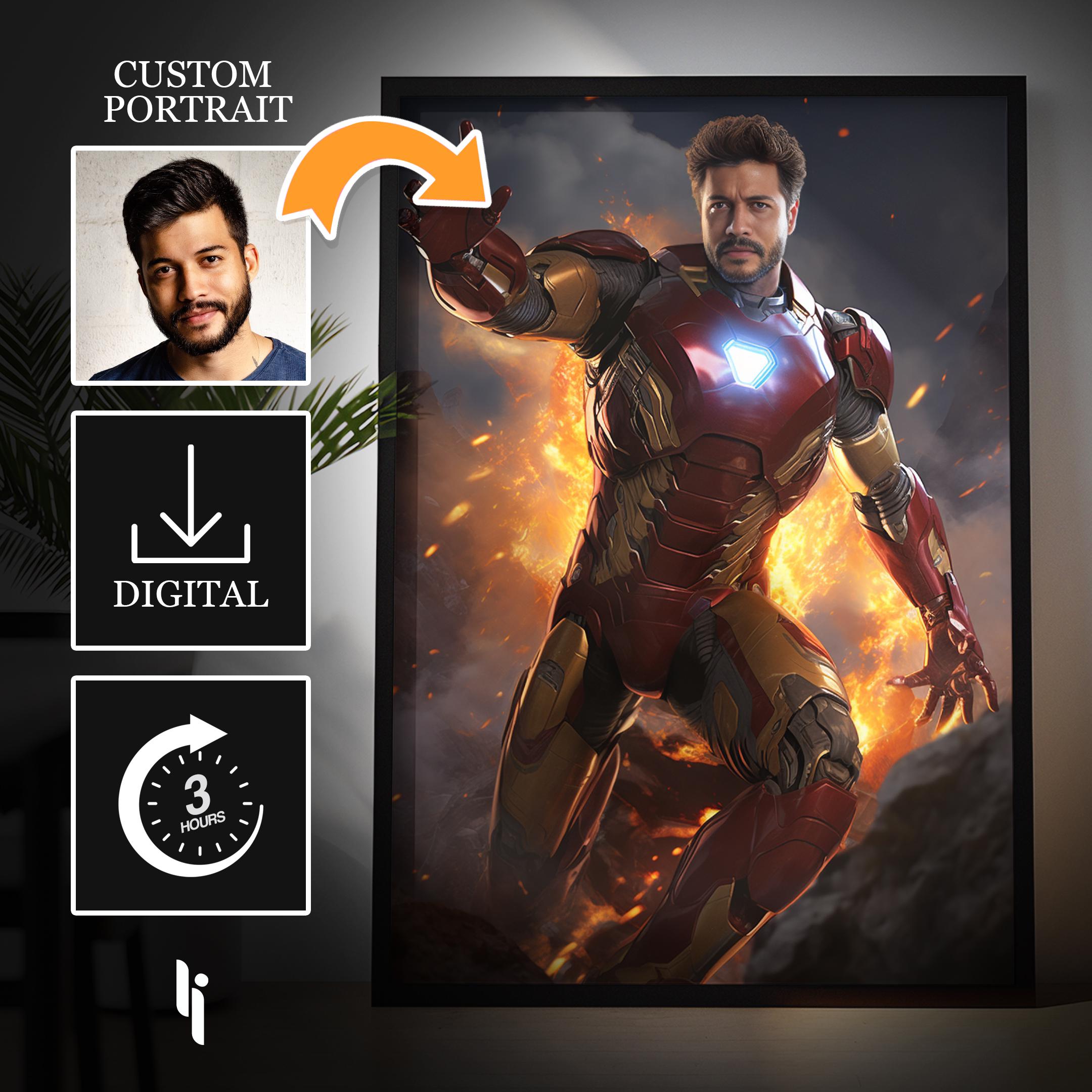 Custom Iron Man Portrait, Personalized Portraits, Ironman Portrait from Photo, Superhero Portrait, Superhero Gift, Father's Day Gift