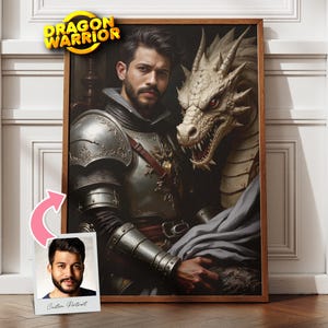 Custom Dragon Warrior Portrait | Knight with Dragon Portrait From Photo | GOT Portrait | Custom Fantasy Portrait | Gift for Him | Dad Gifts