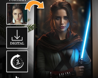 Custom Star Wars Portrait From Photo, Personalized Jedi Portraits, Gift for Her, Mother&#39;s Day Gift, Gift For Star Wars Fans, Jedi Portrait