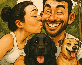 Custom Family Caricature Portrait, Funny Caricature Portrait Gift , Gift For Couple, Portrait from Photo, Cartoon Portrait, Funny Pet Gift