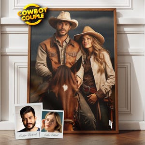 Custom Cowboy Couple Portrait From Photo, Western Art from Photo, Personalized Cowboy Design, Gift for Couples, Cowboy, Father&#39;s Day Gifts