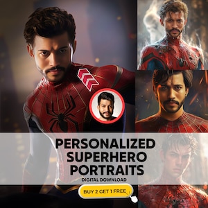 Retrato de superhéroe personalizado, retratos personalizados, retrato de superhéroe a partir de una foto, avatar de superhéroe realista personalizado con intercambio de caras.