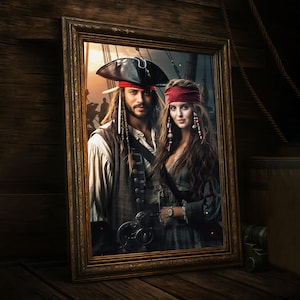 Custom Pirate Couple Portrait from Photo  | Personalized Couple Gift  | Printable Digital Portrait