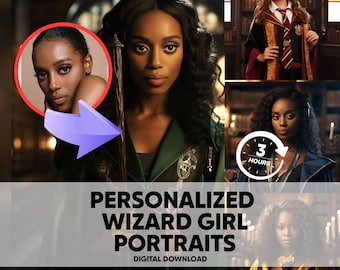Custom Realistic Wizard Girls Portrait, Personalized Portraits, Custom Wizard Portrait from Photo,Custom Realistic Wizard Face Change Avatar