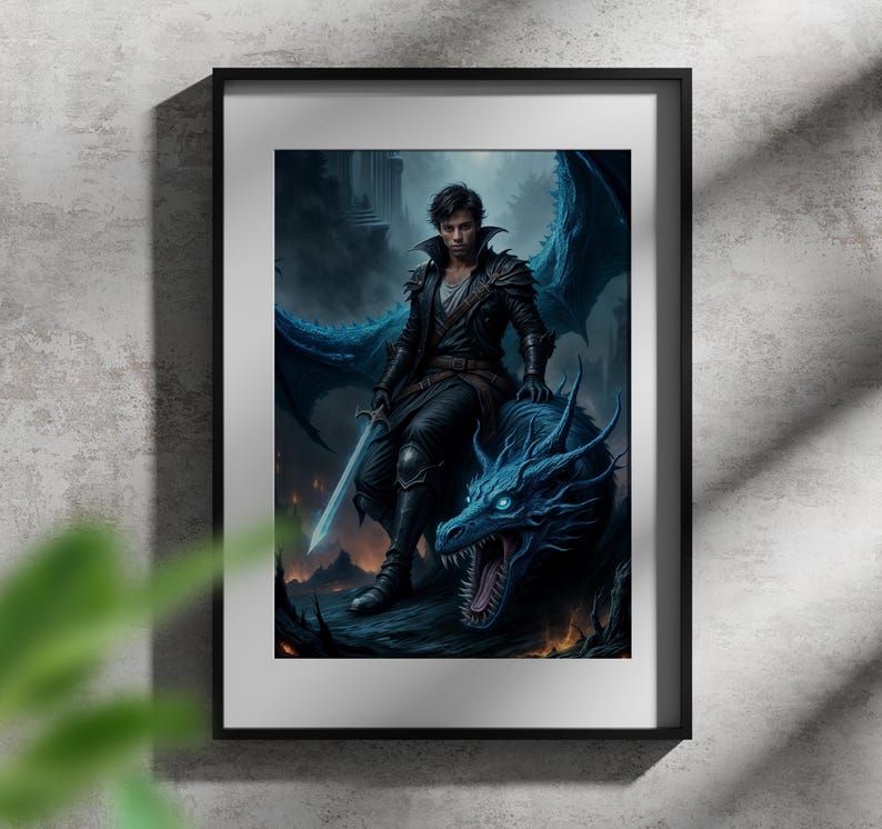 Custom Dragon Warrior Portrait | Knight with Dragon Portrait From Photo | GOT Portrait | Custom Fantasy Portrait | Gift for Him | Dad Gifts image 6
