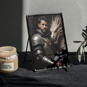 Custom Dragon Warrior Portrait | Knight with Dragon Portrait From Photo | GOT Portrait | Custom Fantasy Portrait | Gift for Him | Dad Gifts image 7