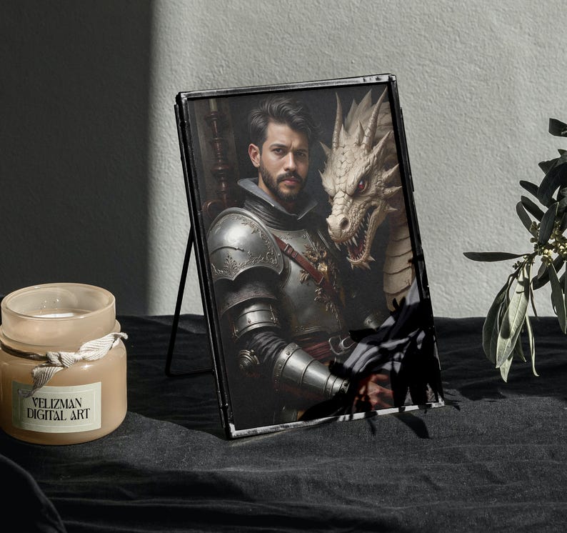 Custom Dragon Warrior Portrait | Knight with Dragon Portrait From Photo | GOT Portrait | Custom Fantasy Portrait | Gift for Him | Dad Gifts image 7