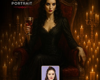 Custom Gothic Vampire Lady Portrait From Photo, Personalized Victorian Halloween Gift, Digital Gothic Gift