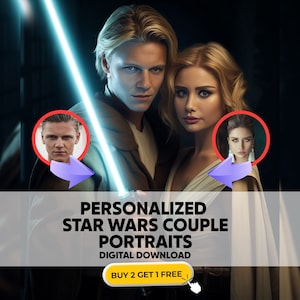 Custom Star Wars Couple Portrait, Custom Jedi Couple Portrait, Family Portrait, Best Gift for Couple, Father&#39;s Day Gift, Custom Portrait