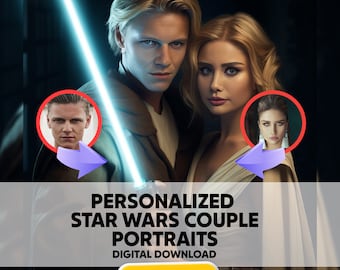 Custom Star Wars Couple Portrait, Custom Jedi Couple Portrait, Family Portrait, Best Gift for Couple, Father's Day Gift, Custom Portrait