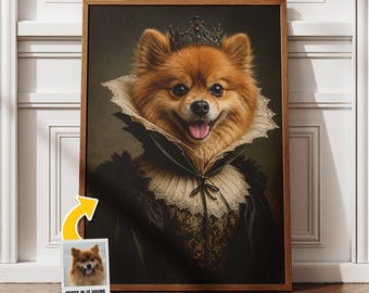 Custom Halloween Victorian Pet Portrait from Photo, Gothic Dog & Cat Portrait, Royal Pets Wall Art