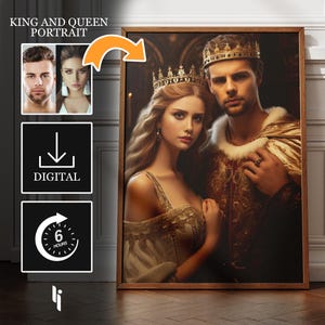 Custom Royal Couple Portrait from Photo, Personalized King and Queen Portrait,  Best Gift For Couple, Anniversary Gift, Father's Day Gifts