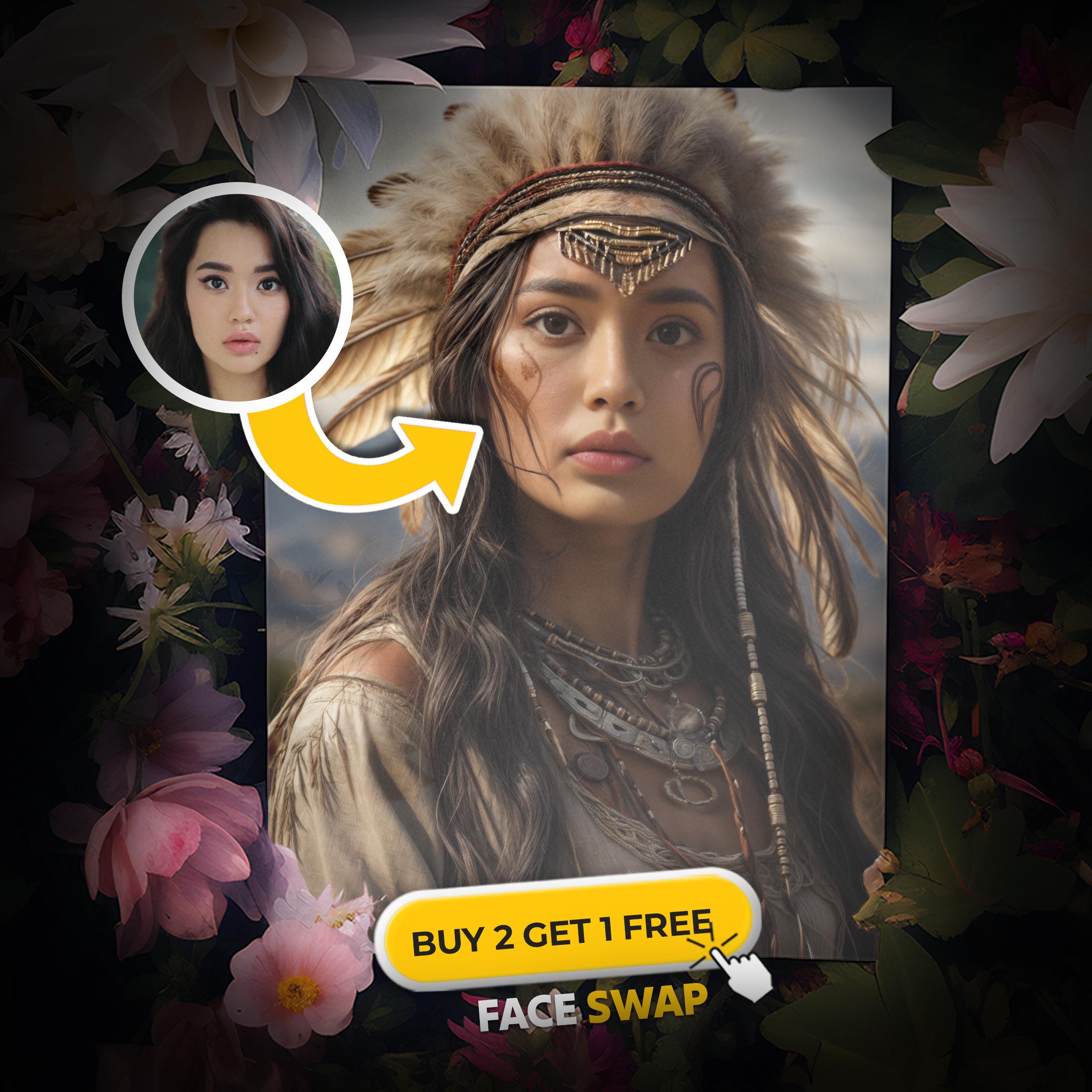 Custom Native American Woman Portrait, Indian Portrait, Personalized Portraits, Christmas Portrait Gift, Custom Portrait, Face Swap, Gift