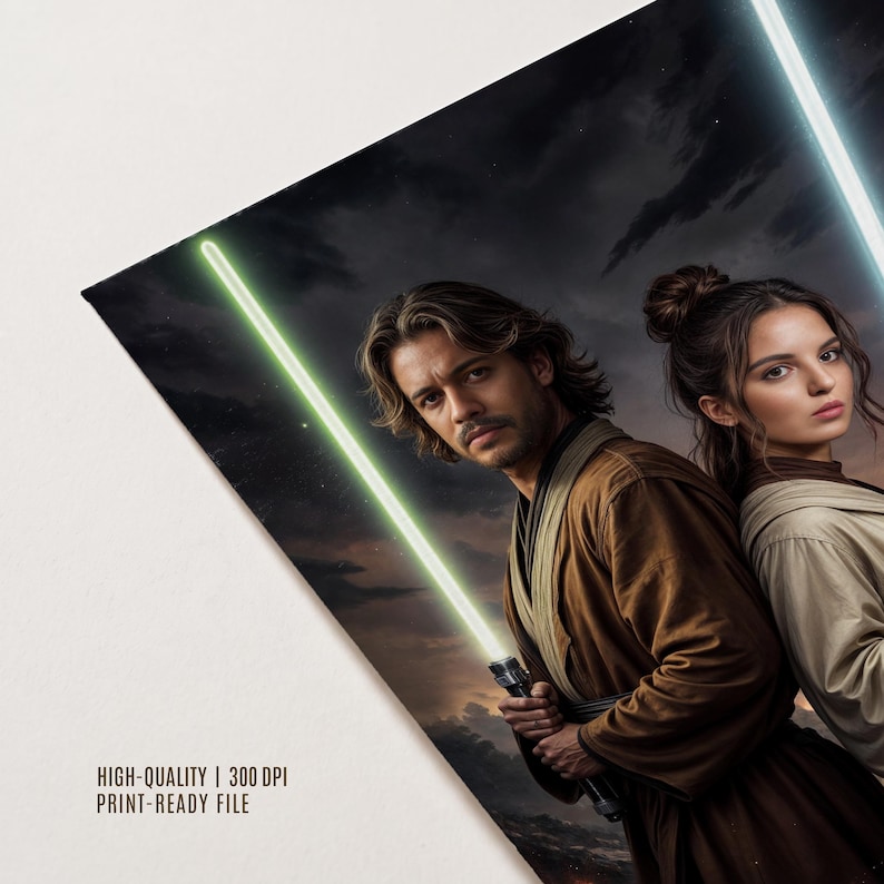 High quality 300 DPI print-ready custom portrait, digital couple artwork close-up detail, personalized wall art file