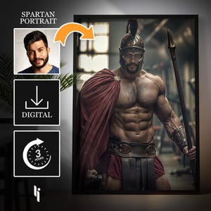 300 retratos personalizados de guerreros espartanos a partir de fotos, retratos personalizados, retrato realista personalizado de guerrero con intercambio de caras, regalos para el Día del Padre, papá
