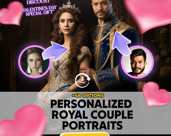 Custom Royal Couple Portrait from Photo, Renaissance Portrait, Historical Portrait, Royal Portrait, Human Portrait, Valentine Royal Portrait