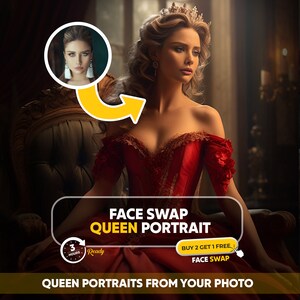 Custom Queen Portrait from Photo, Princess Portrait, Birthday Gift for Her, Girlfriend gift, Renaissance Portrait, Royal Portrait, Face Swap