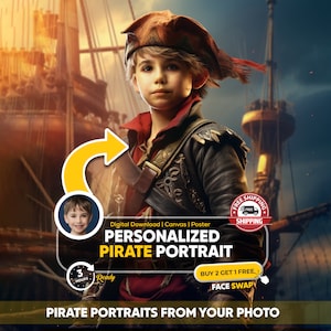 Custom Pirate Boy Portrait from Photo, Unique Birthday and Gift for boys, Pirate Art from Photo, Personalized Pirate Design, Pirate