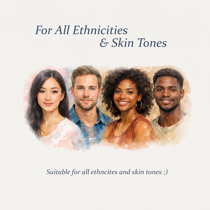 Custom portrait suitable for all ethnicities and skin tones, diverse personalized digital art illustration
