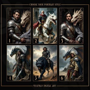 Custom Dragon Warrior Portrait | Knight with Dragon Portrait From Photo | GOT Portrait | Custom Fantasy Portrait | Gift for Him | Dad Gifts image 4