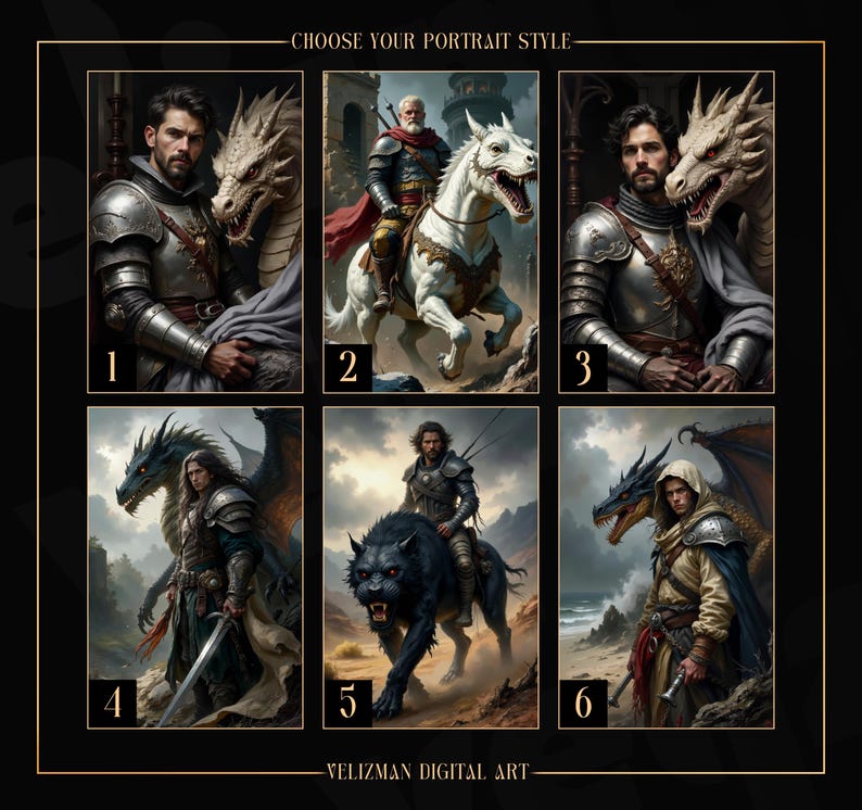 Custom Dragon Warrior Portrait | Knight with Dragon Portrait From Photo | GOT Portrait | Custom Fantasy Portrait | Gift for Him | Dad Gifts image 4