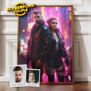 Cyberpunk Paar Portrait vom Foto, Geschenk für Sie und Ihn, Geschenk für Paare, Fantasy Paar Portrait, Vatertagsgeschenk, Cyberpunk Poster