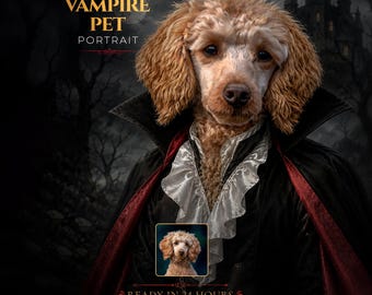 Custom Vampire Pet Portrait From Photo | Personalized Halloween Dracula Dog Portrait | Gothic Gift for Pet Lovers