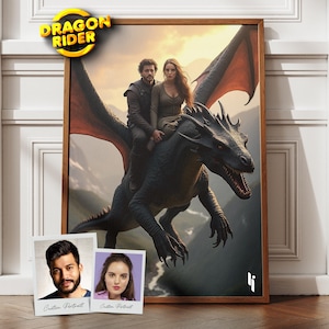 Custom Dragon Rider Couple Portrait From Photo, Gifts for Him, Gift for Couples, Custom Fantasy Art, Gifts For Her, Father&#39;s Day Gifts
