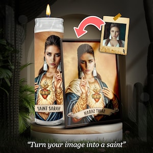 Custom Female Prayer Candle Portrait, Custom Gift Prayer Candle, Maid of Honor Candle, Funny Candle Label, Pets Funny Saint, Christmas Gift