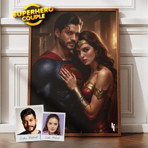 Custom Superhero Couple Portrait from Photo, Gift for Him or Her, Gift for Couples, Fantasy Couple Portrait, Father&#39;s  Day Gift, Hero Art