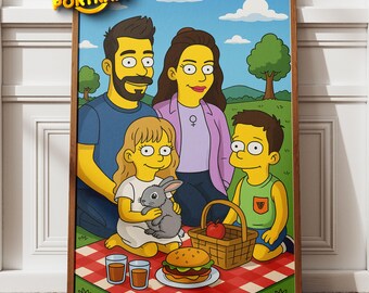 Personalized Simpsons Family Portrait from Photo, Custom Simpsons Portrait Art, Yellow Cartoon Character Drawing, Simpsons Pet Portrait Gift